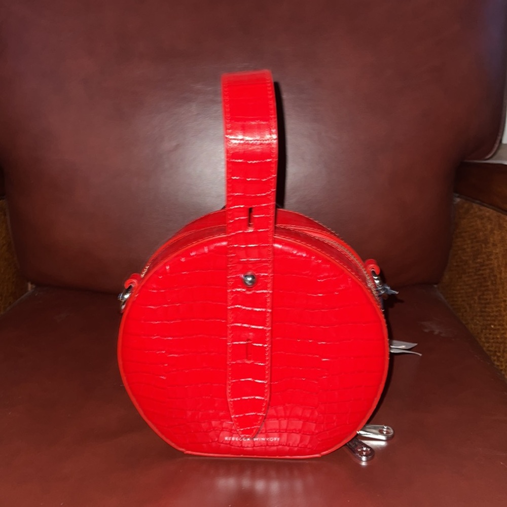 Rebecca Minkoff Kate Circle Bag Crocodile Embossed Leather In Red - Picture 2 of 8